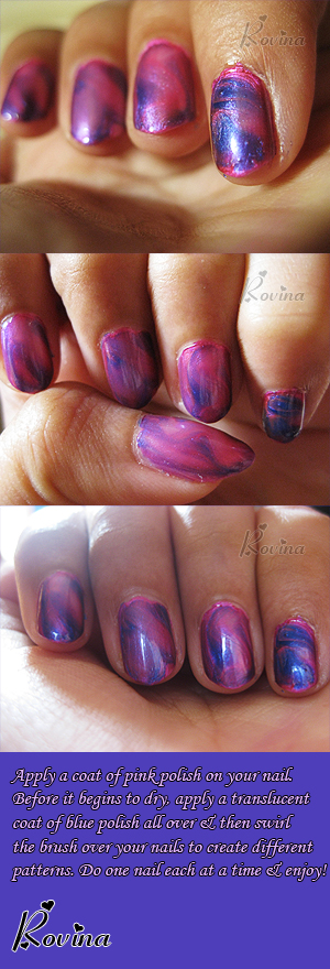 Pink And Blue - Purple Swirls Nail Polish Art